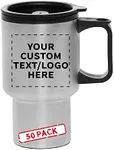 Personalized 14oz Travel Mugs Stainless Steel - 50 Pack - Custom Text, Logo - Stainless Steel