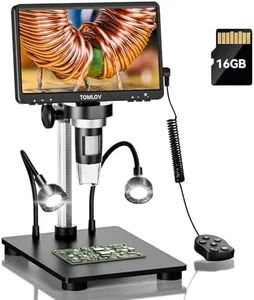 TOMLOV DM9B 7" Digital Microscope: 1080P 1200X Coin Microscope Magnifier, 12MP Ultra-Precise Focusing LCD Soldering Microscopes for Adults, PC View, 16GB, Black