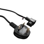 rhinocables IEC C13 Extension Cord Power Cable Lead with UK Pin Plug, Single Socket for Monitor, Kettle, PC, Computer Mains Power Supply, Black (2m Right Angle)