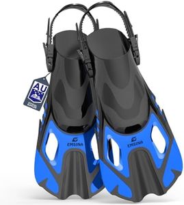 EMSINA Snorkel Fins Adjustable Buckles Open Heel Swim Flippers Travel Size Short Swim Fins for Snorkeling Diving Swimming Adult Men Womens & Kids(Blues/M)