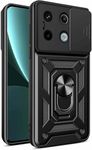 Skytree Redmi Note 13 Pro 5G, Robotic Sliding Camera Window Shock Proof Thunder Polycarbonate Case, Dual Layer Hybrid Armor Back Cover Case With Kickstand For Redmi Note 13 Pro 5G - Black