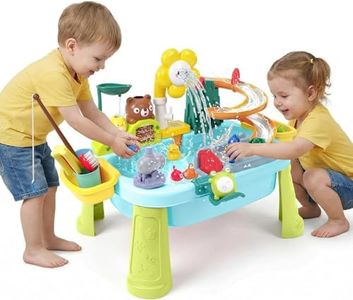 Toddler Water Table with Automatic Water Cycle System, Water Table for Kids 4-8 Fishing Kitchen, Play Sink with Running Role-Play Sand for Kids Gift Toy,Blue&Green