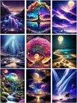 9 Pack Landscape Diamond Painting Kits for Adults，5D DIY Aurora Borealis with Tree Diamond Art Kits for Beginners Round Full Drill Painting with Diamonds Gem Art for Home Wall Decor Gift12X16Inch