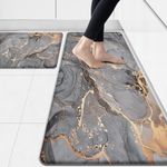 GulongYa Kitchen Mat Anti Fatigue Cushioned Set of 2 Grey Kitchen Rugs Non Slip Waterproof Kitchen Floor Mats Gold Kitchen Accessories and Decor Comfort Memory Foam Kitchen Mats for Floor Laundry Room