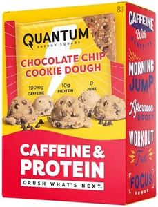 Quantum Energy Square: Energy Bar with Caffeine & 10g Protein. Delicious Healthy Snack On The Go. (Vegan, Gluten-free, Soy-free, Dairy-free) (Chocolate Chip Cookie Dough)