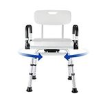 LIVINGbasics Shower Chair with Flip-Up Armrest and Back Support for Senior,Shower Stool Adjustable Height, 360° Swivel and Hold up to 180kg