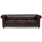 INTERIOR FURNITURE | Hand-Made Leather 3 Seater Modern Chesterfield Button Tufted Sofa for Living Room, Office, Hallway, Bedroom(Brown Leather)