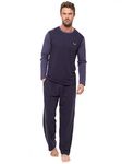 INSIGNIA Mens Pyjama Set Long Sleeve Top & Pants Cotton Pjs, L, Navy_midblue