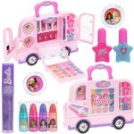 Barbie Van Makeup Kit for Girls, Real Washable Toy Makeup Set, Barbie Gift, Play Makeup and Pretend Play Toys Ages 6 7 8 9 10 11 12