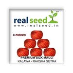 REAL SEED Silk Mauli - Kalawa - Raksha Sutra with Two Natural Colors Red and Saffron in silk thread 6 Pieces Combo