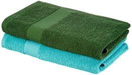 Amazon Brand - Solimo 100% Cotton 2 Piece Bath Towel Set, 380 GSM (Baltic Blue, Mint Green)