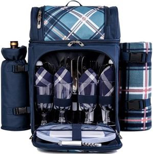 ALLCAMP Picnic Basket Backpack Cooler for 4 Person with 2 Insulated Cooler Compartment, Detachable Bottle/Wine Holder, Fleece Blanket, Plates and Cutlery for Family,Couple and Friend gatherings (Blue)