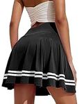 PINSPARK Women's Pleated Tennis Skirt with Pants Athletic Golf Skirt Activewear Skirt with Pants Underneath Sports Skirt Outfits Workout Running Mini Skirts Black