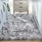 kinganda Area Rugs Soft for Bedrooms Shaggy Non Slip Fluffy Large Rugs for Living Room Washable Nursery Carpet for Kids Room (Grey White, 4X5.2)