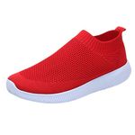 Wide Fitting Ladies Trainers Slip on Lightweight Walking Buffer Fitness Sneakers Casual Memory Foam Tennis Shoes Comfortable Low Top Athletic Sneakers Breathable Besh Jogging Shoes (Red, 4.5)