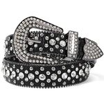 LEACOOLKEY Fashion Rhinestone Belt for Women for Jeans, Western Cowgirl Studded Leather Belt, Ladies Bling Rhinestone Belt, Bling Rhinestone Belt for Women Cowgirl (A-black,Fit Pants Size 29"-32")