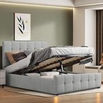 Blisswood Upholstered Ottoman Bed, 4ft6 Double Bed Frame UKFR Velvet Light Grey Ottoman Storage Bed With Gas Lift End Opening Wooden Slats With Storage Bed (4ft6 Double, No Mattress)