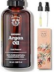 Bionoble Organic Argan Oil 50ml - 100% Pure, Natural and Cold Pressed - for Hair, Face, Body, Beard, Nails - Vegan and Cruelty Free - Glass Bottle + Pipette + Pump