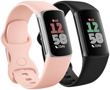 Msksjer 2 Pack Correas Compatible con Fitbit Charge 6/Fitbit Charge 5 Pulsera para Mujeres Hombres, Banda de Silicona Deportiva Suave para Fitbit Charge 6/Fitbit Charge 5, Negro/Rosa