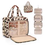 Wedama Toiletry Bag for Women, Hanging Travel Toiletry Bag with Jewelry Organizer Compartment Large Makeup Bag, PVC Waterproof Cosmetic Travel Bag Trips Camping Bathroom, Leopard Print