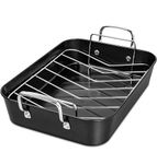 MICHELANGELO Roasting Pan with Rack, Carbon Steel Turkey Roasting Pan for Oven and Induction, Nonstick Turkey Roaster Pan with Stainless Steel Rack, 15 Inch x 11 Inch（38cm x 28cm