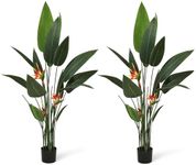 YITAHOME 5FT Tall Artificial Tree, Bird of Paradise Artificial Plant with 3 Flowers and 17 Detachable Leaves, Greenery Potted Faux Plan for Indoor Outdoor Office Home Porch Christmas Decor, 2 Packs