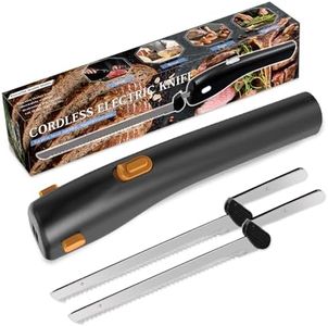 Cordless Electric Knife -with 2 Versatile Blades, Rechargeable Bread & Meat Carving Knife with Safety Lock, Ergonomic Handle, Electric Knife for Steak, Fish, Cheese and More (Red)