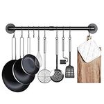 AcornFort® K-172 80 CM 30 Inches Full Metal Solid Iron Wall Mounted Kitchen Pot Pan Bar Rack Bar Hanging Rail Utensils Hanger Organizer Cloth Display Rack with 10 Hooks