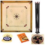 KORNERS Natural Carrom Board with Striker, Coins, Powder and Stand (32 Inches Carrom with Stand) K1