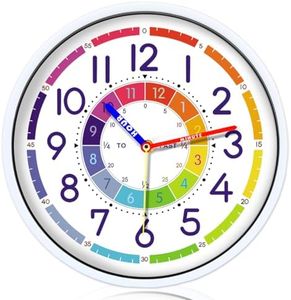 Wristart Time Teaching Clock 12 Inch Silent Wall Clock for Kids Learning Time, Silent Non-Ticking Quartz Decorative Wall Clock for Teacher's Classrooms or Children's Bedrooms