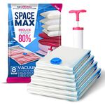 Variety 8 Pack - SPACE MAX Premium Space Saver Vacuum Storage Bags - Save 80% More Storage Space - Reusable, Double Zip Seal & Leak Valve, Includes Travel Hand Pump