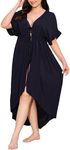 IN'VOLAND Women's Plus Size Swimsuit Cover Up Short Sleeve Bathing Suit Cover Up Dress Long Cardigan Beachwear