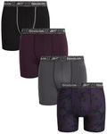 Rebook Men's Underwear - 4 Pack Breathable Performance Mens Boxer Briefs - Moisture Wicking Active Mens Underwear Pack S-4XL, Plum Perfect/Blackened Pearl/Black/Black Print, XL