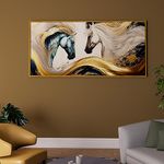 Painting Mantra Abstract Two Horse Large Canvas Painting Panel Wall Art Print, Decorative Modern Framed Luxury Paintings for Home, Living room, Hotel Bedroom and Office Décor (Gold, 23x47 Inch)