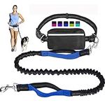 Hands Free Dog Leash for Running Walking Training Hiking, Dual-Handle Reflective Bungee, Poop Bag Dispenser Pouch, Adjustable Waist Belt, Shock Absorbing, Ideal for Medium to Large Dogs (Black W Blue)