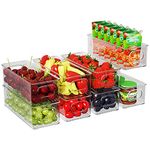 Fridge Organiser Set of 8, Stackable Storage Box, Small Refrigerator Organizer Bins with Handles for Kitchen, Freezer, Pantry, Cupboards - Clear BPA-Free Storage Container