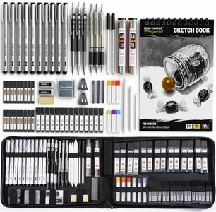 Four Candies 73PCS Advanced Art Supplies Drawing Kit with Fineliner Pens, Mechanical Pencils, 3-Color Sketchbook, Charcoal Sticks,Pastels for Sketching Drawing Comics Gifts for Professionals Artists