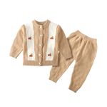 Bold N Elegant Newborn Baby Knitted Woolen Front Open Sweater Shirt Pajama Winter Baba Suit Coords Set for Baby Boy N Girl (6-12 Months, Khaki)