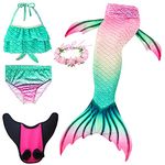 XICHONG Girls Mermaid Tail Swimsuit Fashion Bikini Garland and Monofin Swimwear 5PC Red Green RG140