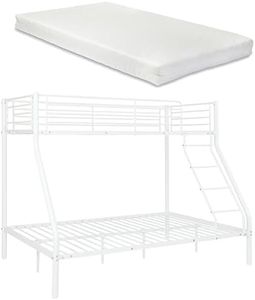Neuhaus Letto a Castello Metallo 2 Materassi a Schiuma Fredda Barriera anticaduta 200cm x 140/90cm Letto per Bambini Bianco