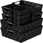 NEATERIZE Closet Organization And Storage Baskets - Set of 9 Baskets for Organizing Bathroom, Laundry, Baby Nursery Clothes, Linen Closet, Kitchen Pantry or Use As Shelf Organizer Bins (Black)