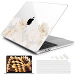 Batianda Premium Case for New MacBook Air 15 inch 2024 2023 Release Model A3114 (M3 Chip) A2941 (M2), Designed Protective Plastic Hardshell & Keyboard Cover & Screen Protector, Gold Lotus