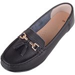 ABSOLUTE FOOTWEAR Womens Slip On Casual Leather Loafer/Deck/Boat Shoes/Sandals - Black - UK 4