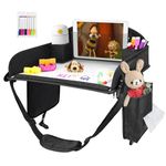 INFANZIA Kids Travel Tray for Car - Car Seat Tray with Markers for Kids Travel, Road Trip Essentials - Carseat Table for Roadtrip Activities Must Have Toddler Lap Desk Organizer for Airplane (Black)