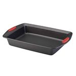 Rachael Ray Yum-o! Nonstick Baking Pan with Grips/Nonstick Cake Pan with Grips, Rectangle - 9 Inch x 13 Inch, Gray with Red Grips