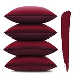 Sungeek Set of 4 Decorative Cushion Covers Solid Soft Velvet Pillow Covers with Invisible Zipper Square Throw Pillow Cases for Sofa Car Patio Bedroom Living Room 45x45cm Wine Red