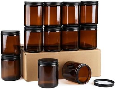 GOIIO 12 Pack Amber Glass Jars, 8 Oz Thick Amber Round Glass Jars, with Black Metal Lids, for Spice, Liquid, Sample, Leakproof and Dishwasher Safe