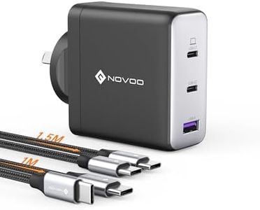 NOVOO 120W GaN Wall Charger, 100W USB C Charger, 3-Port Dual USB-C PD Fast Charger, 100W/60W Compact Laptop Adapter Travel Plugs for MacBook Pro/Dell/iPhone 15 Pro, Galaxy S23 with 2 Cable (RG120)