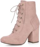 Allegra K Women's Lace Up Chunky Heel DustPink Ankle Booties 6 M US