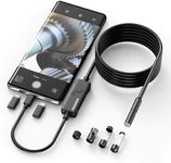 KEEMIKA Endoscope Camera with Light for iPhone and Android, Dual Interface, 1920P HD Borescope Camera with 8 Adjustable LEDs 16.4ft Semi-Rigid Snake 7.9mm IP67 Waterproof, iOS & Android, K400E